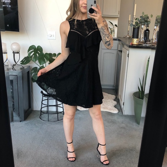 Lulus Dresses & Skirts - Lulu’s Black Lace Ruffled Skater Dress